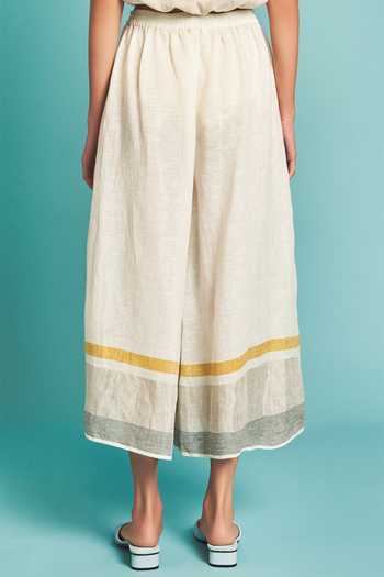 Manan_White Handloom Linen Culottes_Online_at_Aza_Fashions