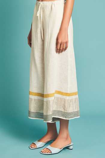 Buy_Manan_White Handloom Linen Culottes_Online_at_Aza_Fashions