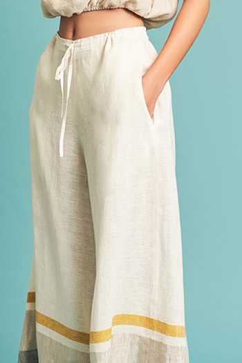 Shop_Manan_White Handloom Linen Culottes_Online_at_Aza_Fashions