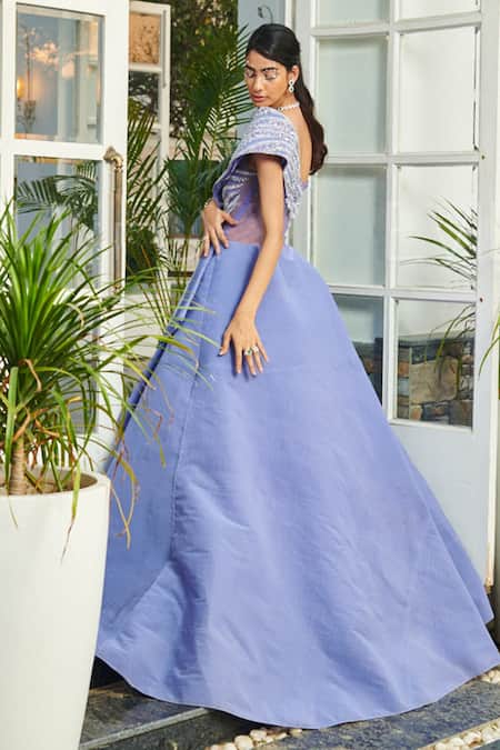 Kamaali Couture One Shoulder Flared Peplum Gown 