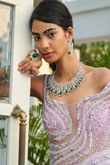 Kamaali Couture_Purple Embellished Pearl Sweetheart Neck Structured Gown  _Online_at_Aza_Fashions