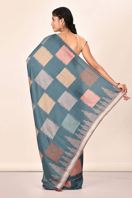 Buy Blue pink (sl224) based multicolored allover bobby prinr pure cotton printed  saree without BP at Amazon.in