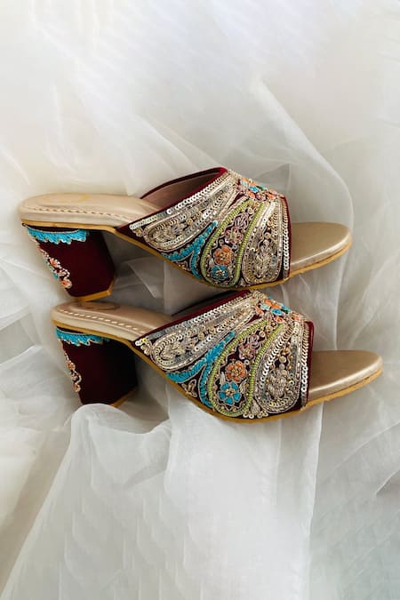 Rajasthani Stuff Puritam Velvet Embroidered Block Heels 