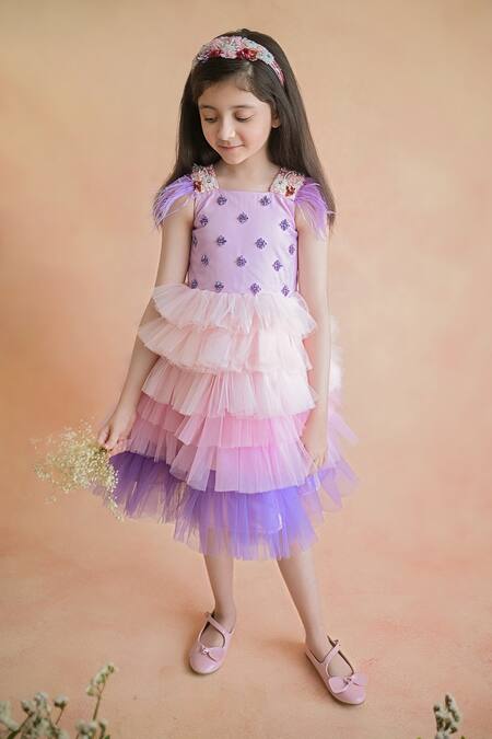 PA:Paa_Purple Tulle Embroidery Sequin And Beads Layered Dress_Online_at_Aza_Fashions