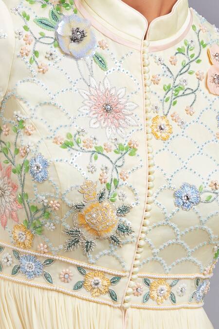 Buy_Parul | Vivek_Yellow Anarkali- Georgette, Dupatta- Organza, Lining- Shantoon, Embellished Set _Online_at_Aza_Fashions