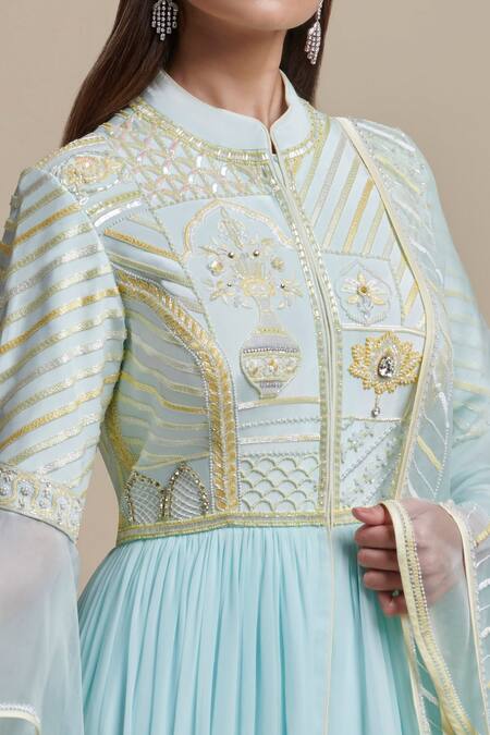 Buy Parul | Vivek Blue Anarkali- Georgette And Crepe, Dupatta- Organza, Lining- Embellished Set Online at Aza Fashions Buy_Parul | Vivek_Blue Anarkali- Georgette And Crepe, Dupatta- Organza, Lining- Embellished Set _Online_at_Aza_Fashions