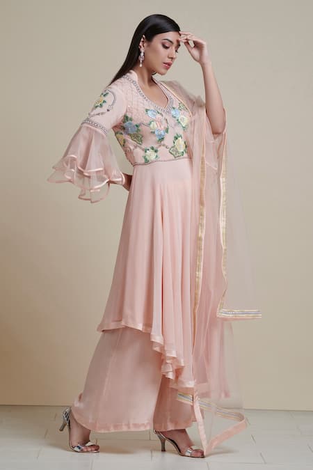 Shop Parul | Vivek Pink Dupatta- Organza, Kurta- Georgette, Lining- Embroidered And Flared Set at Aza Fashions Shop_Parul | Vivek_Pink Dupatta- Organza, Kurta- Georgette, Lining- Embroidered And Flared Set _at_Aza_Fashions