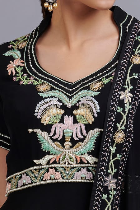 Buy_Parul | Vivek_Black Anarkali And Dupatta- Georgette Embroidery Leaf Embellished Set  _Online_at_Aza_Fashions