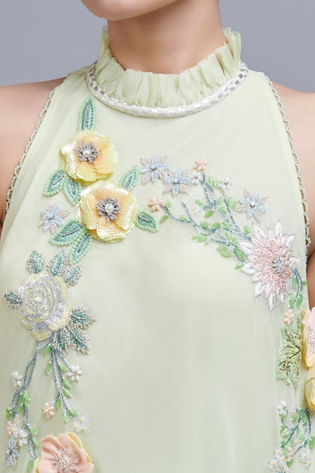 Shop Parul | Vivek Blue Crepe Halter Floral Embellished Top And Skirt Set Online at Aza Fashions Shop_Parul | Vivek_Blue Crepe Halter Floral Embellished Top And Skirt Set _Online_at_Aza_Fashions