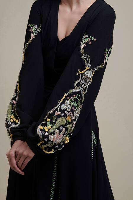 Buy Parul | Vivek Black Moss Crepe V Neck Embellished Cape And Jumpsuit Set Online at Aza Fashions Buy_Parul | Vivek_Black Moss Crepe V Neck Embellished Cape And Jumpsuit Set _Online_at_Aza_Fashions