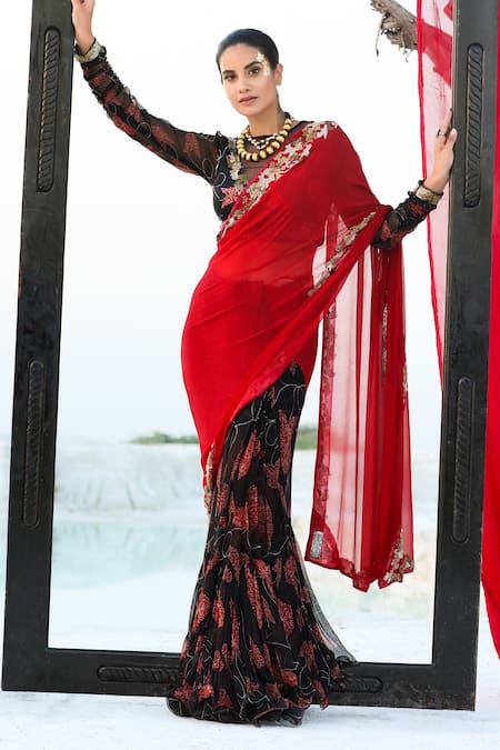 Pallavi Jaipur Printed Pre-Draped Saree Set 