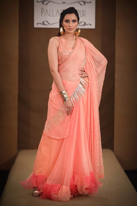 Pallavi Jaipur Embroidered Ruffle Saree With Blouse 
