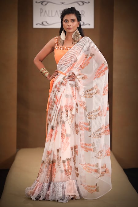 Pallavi Jaipur Printed Ruffle Saree With Blouse 