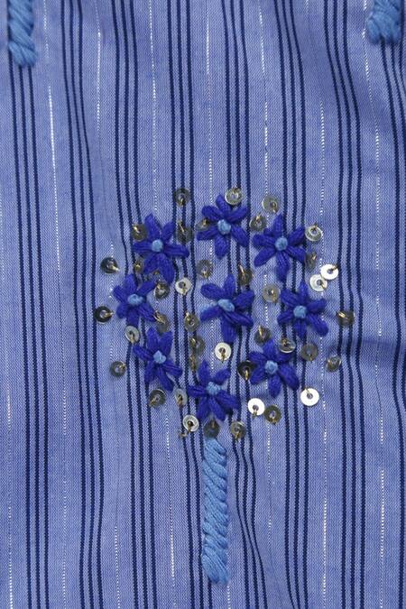 Champscloset_Blue Cotton Embroidered Kurta And Sharara Set_Online_at_Aza_Fashions