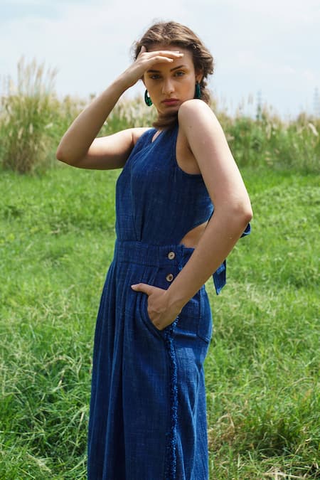 Buy_Pozruh By Aiman_Blue Denim Jumpsuit _Online_at_Aza_Fashions