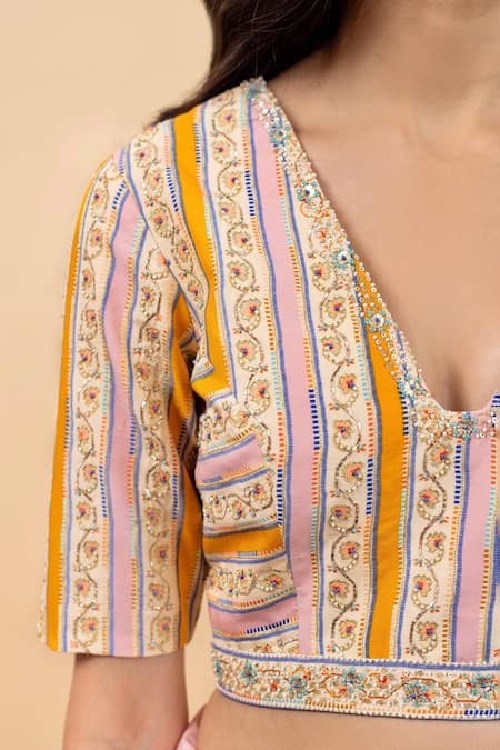 Pita Nila_Pink Satin, , , Soha Saree With Kira Print Blouse _Online_at_Aza_Fashions