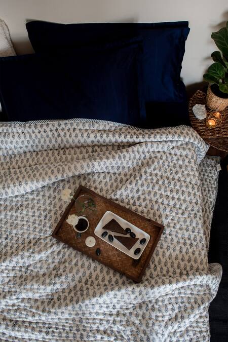 Raamae_Blue 100% Cotton Hand Block Print Bouti Quilt_Online_at_Aza_Fashions
