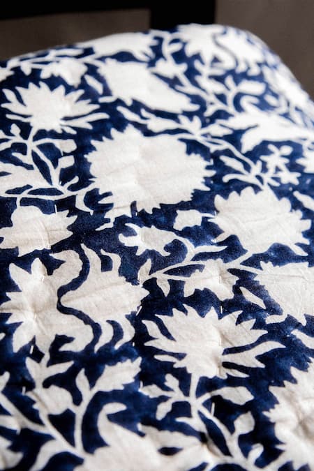 Buy_Raamae_Blue 100% Cotton Hand Block Print Bouti Quilt_Online_at_Aza_Fashions