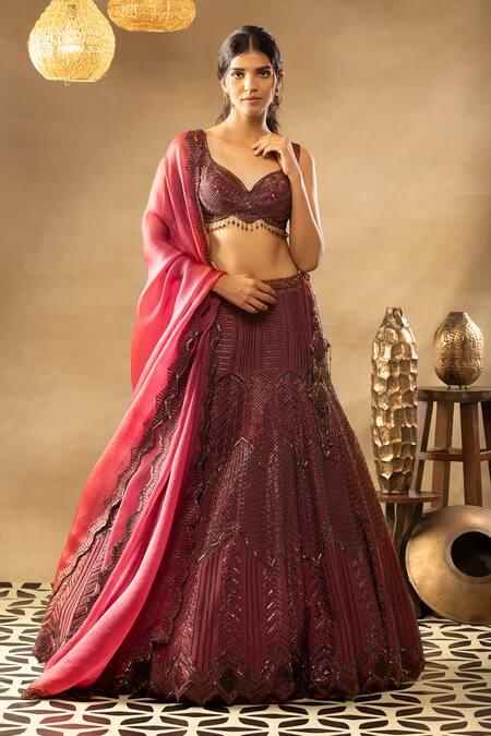 Buy Isha & Shreya Red Silk Crepe, Dupatta Organza Sequins, Leila Embellished Bridal Lehenga Set Online at Aza Fashions Buy_Isha & Shreya_Red Silk Crepe, Dupatta Organza Sequins, Leila Embellished Bridal Lehenga Set_Online_at_Aza_Fashions