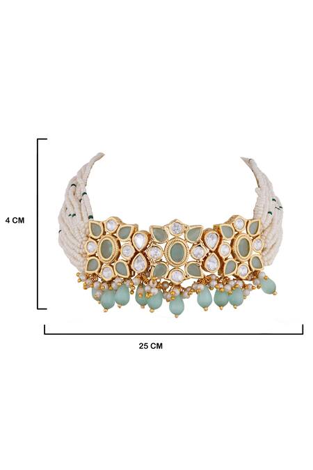 Anayah Jewellery_Gold Plated Beads, Stones, Zari Beaded Multi-strand Kundan Choker Set_Online_at_Aza_Fashions