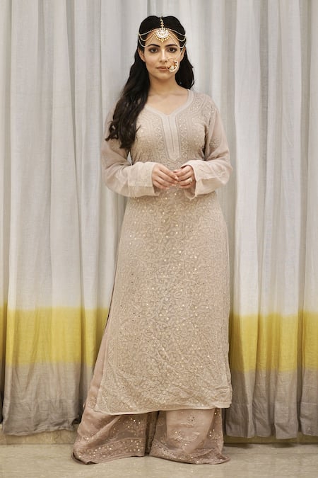 LABEL AISHWARYRIKA Georgette Chikankari Kurta & Palazzo Set 