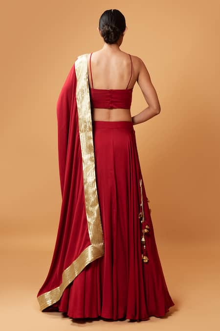 Quench A Thirst Lehenga Set With Border Embroidered Dupatta 