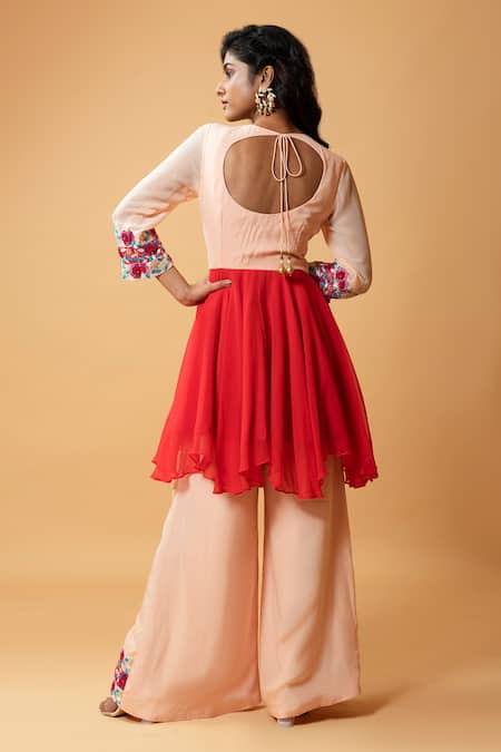 Quench A Thirst Sleeve Embroidered Kurta & Sharara Set 