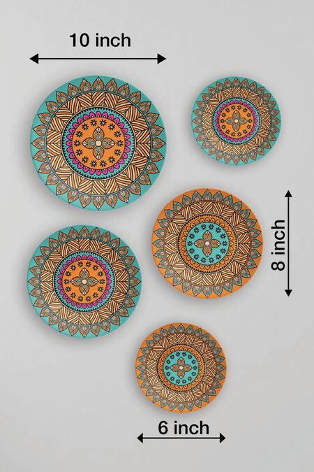 The Quirk India_Multi Color Ceramic Meditative Mandala Decorative Wall Plates Set Of 5_Online_at_Aza_Fashions