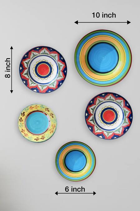 The Quirk India_Multi Color Ceramic Mandala Decorative Wall Plates Set Of 5_Online_at_Aza_Fashions