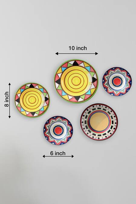 The Quirk India_Multi Color Ceramic Triangle Art Decorative Wall Plates Set Of 5_Online_at_Aza_Fashions