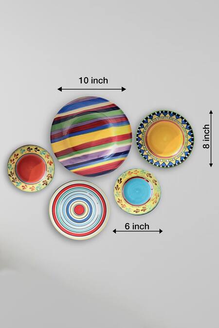 The Quirk India_Multi Color Ceramic Rays Sun Decorative Wall Plates Set 5_Online_at_Aza_Fashions