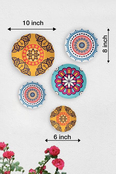 The Quirk India_Multi Color Ceramic Bohemian Decorative Wall Plates Set Of 5_Online_at_Aza_Fashions