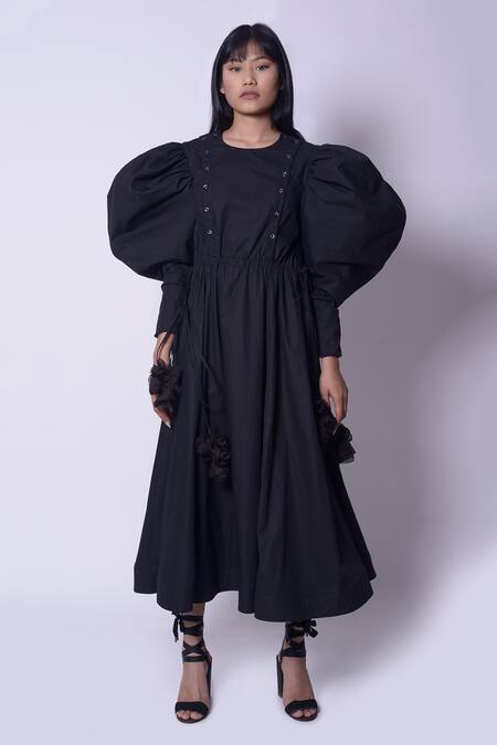 Buy_Quod_Black Cotton A-line Midi Dress_Online_at_Aza_Fashions