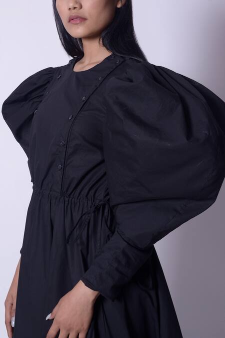 Shop_Quod_Black Cotton A-line Midi Dress_Online_at_Aza_Fashions