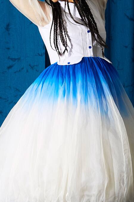 Buy_Quod_White Silk Nylon Sunflower Dress_Online_at_Aza_Fashions