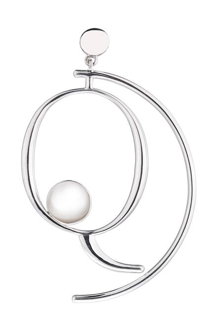 Quod_Silver Plated Pearl Monogram Hoops_at_Aza_Fashions
