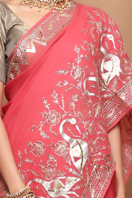 Buy Ruar India Pink Chiffon Embroidered Saree With Blouse Online at Aza Fashions Buy_Ruar India_Pink Chiffon Embroidered Saree With Blouse _Online_at_Aza_Fashions