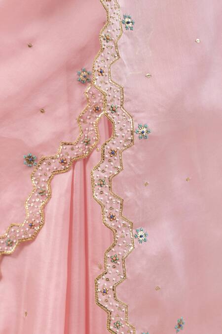 Buy_Pita Nila_Pink Satin, , , Soha Saree With Kira Print Blouse _Online_at_Aza_Fashions
