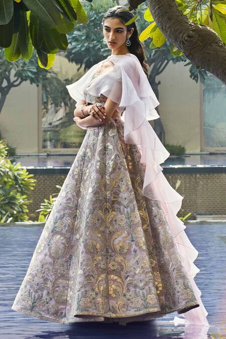 Buy_Pankaj & Nidhi_Pink Blouse Tulle, Lining Satin, Lining Hand Embellished Set _Online_at_Aza_Fashions