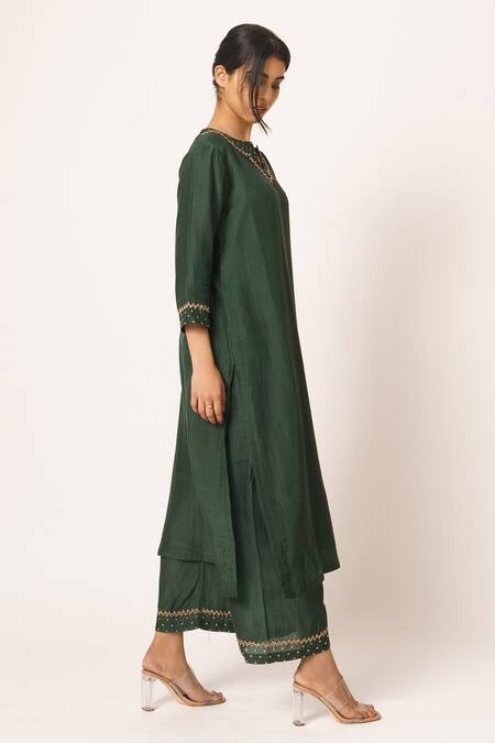 Dot_Green Silk Round Kurta Set_Online_at_Aza_Fashions