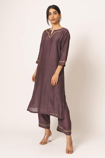 Dot Purple Silk Round Kurta Set 