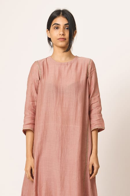 Shop Dot Pink Chanderi Round Kurta Set at Aza Fashions Shop_Dot_Pink Chanderi Round Kurta Set _at_Aza_Fashions