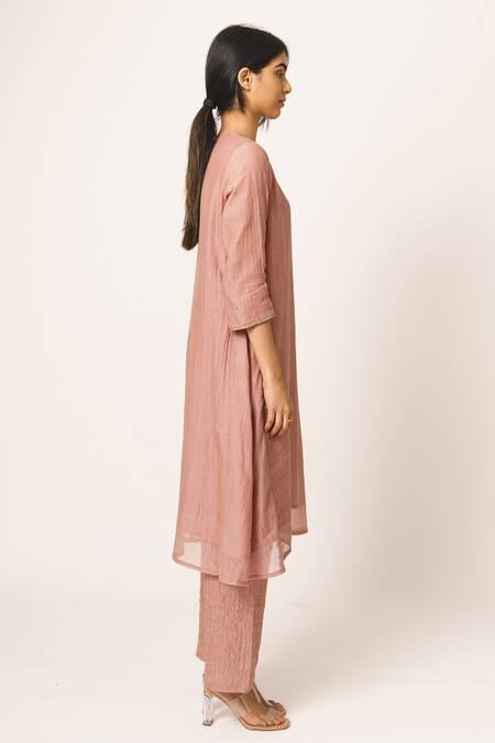 Dot Pink Chanderi Round Kurta Set Online at Aza Fashions Dot_Pink Chanderi Round Kurta Set _Online_at_Aza_Fashions