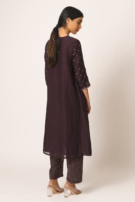 Shop Dot Purple Chanderi Round Kurta Set at Aza Fashions Shop_Dot_Purple Chanderi Round Kurta Set _at_Aza_Fashions