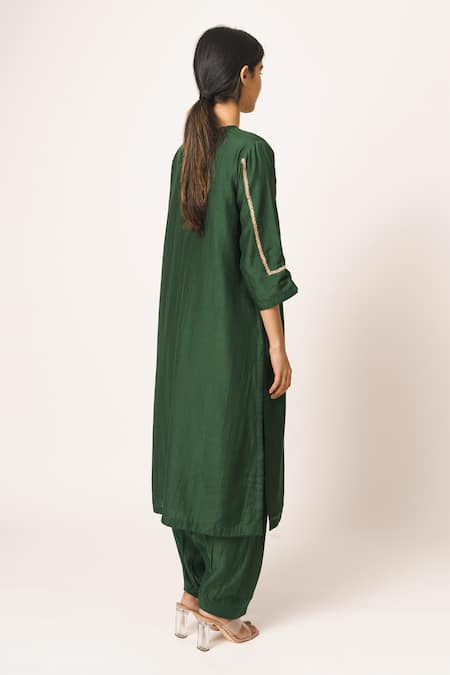 Shop Dot Green Silk Round Kurta Set at Aza Fashions Shop_Dot_Green Silk Round Kurta Set _at_Aza_Fashions
