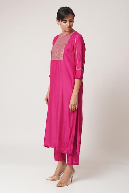 Dot Pink Silk Round Kurta Set 