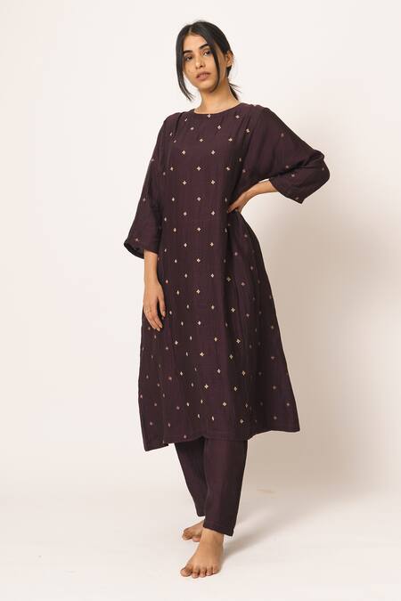 Dot Purple Chanderi Round Kurta Set Online at Aza Fashions Dot_Purple Chanderi Round Kurta Set _Online_at_Aza_Fashions