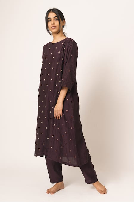 Shop Dot Purple Chanderi Round Kurta Set at Aza Fashions Shop_Dot_Purple Chanderi Round Kurta Set _at_Aza_Fashions