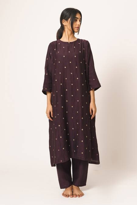 Shop Dot Purple Chanderi Round Kurta Set Online at Aza Fashions Shop_Dot_Purple Chanderi Round Kurta Set _Online_at_Aza_Fashions