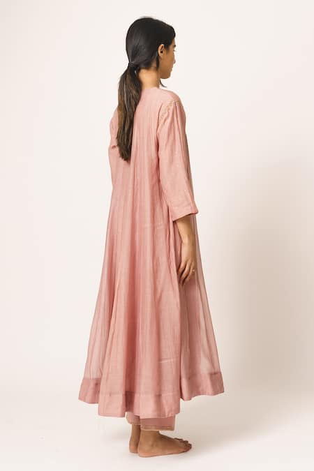 Shop_Dot_Pink Chanderi Round Anarkali Set _at_Aza_Fashions